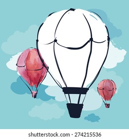 Hot air balloon, Colorful abstract background. Vector illustration.  Beautiful greeting card