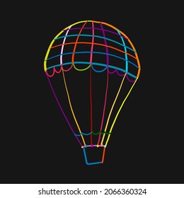 Hot Air Balloon Colorful Outline isolated on black. Sketch for your design