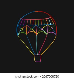 Hot Air Balloon Colorful Outline isolated on black. Sketch for your design