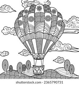 Hot air balloon colouring page