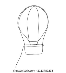 Hot air balloon in continuous line art drawing style. Minimalist black linear design isolated on white background. Vector illustration
