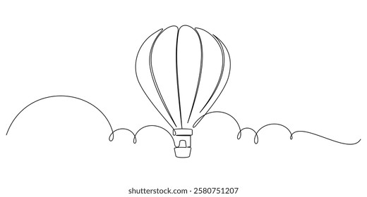 hot air balloon with continuous line art. holiday vector element illustration.