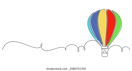 hot air balloon in continuous line art. holiday vector element illustration.