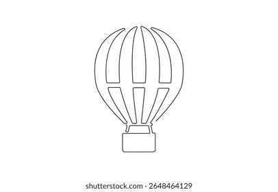 Hot air balloon in continuous line art drawing style. Minimalist black linear design, Hot air balloon sign. Continuous line drawing icon.