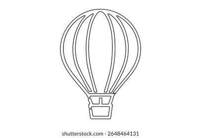 Hot air balloon in continuous line art drawing style. Minimalist black linear design, Hot air balloon sign. Continuous line drawing icon.