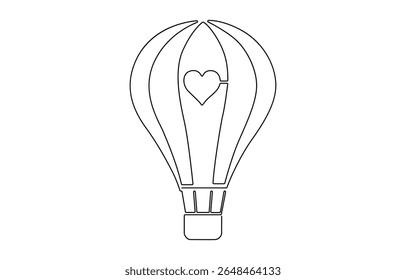 Hot air balloon in continuous line art drawing style. Minimalist black linear design, Hot air balloon sign. Continuous line drawing icon.