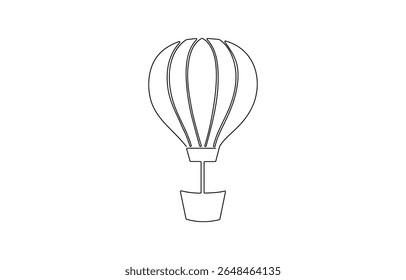 Hot air balloon in continuous line art drawing style. Minimalist black linear design, Hot air balloon sign. Continuous line drawing icon.