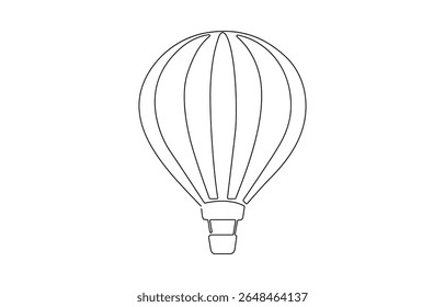 Hot air balloon in continuous line art drawing style. Minimalist black linear design, Hot air balloon sign. Continuous line drawing icon.