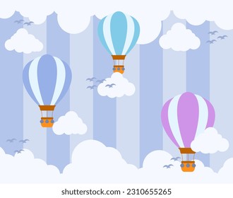 hot air balloon cute theme illustration design. suitable for cloth motifs, pillows, blankets, and wallpaper for children's rooms etc.