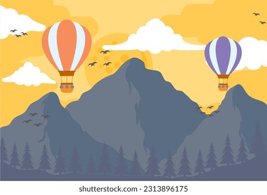 ilustración de globo aerostático caliente, ilustración vectorial, vectorial lindo, niños de crianza, papel tapiz para niños, papel tapiz para vivero para habitación, tarjeta de saludo, papel tapiz para pared y más