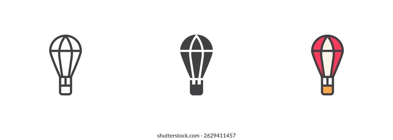 Hot air balloon different style icon set. Line, glyph and filled outline colorful version, outline and filled vector sign. Symbol, logo illustration. Vector graphics