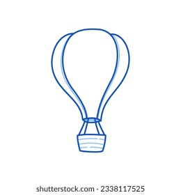 Hot air balloon doodle. Hand drawn sketch doodle style air balloon. Blue pen stroke isolated element. Adventure, travel concept. Vector illustration.