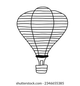 Elemento de la página de coloreado de la línea de dibujo de la línea del doodle de globo aerostático. Elemento de diseño de materiales didácticos.