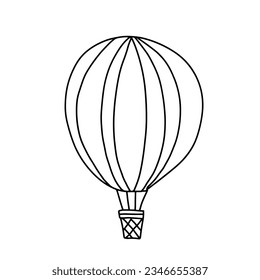 Elemento de la página de coloreado de la línea de dibujo de la línea del doodle de globo aerostático. Elemento de diseño de materiales didácticos.