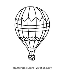 Elemento de la página de coloreado de la línea de dibujo de la línea del doodle de globo aerostático. Elemento de diseño de materiales didácticos.