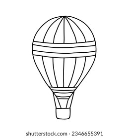 Elemento de la página de coloreado de la línea de dibujo de la línea del doodle de globo aerostático. Elemento de diseño de materiales didácticos.