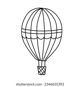 Elemento de la página de coloreado de la línea de dibujo de la línea del doodle de globo aerostático. Elemento de diseño de materiales didácticos.