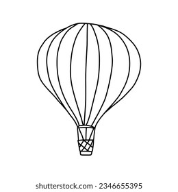 Elemento de la página de coloreado de la línea de dibujo de la línea del doodle de globo aerostático. Elemento de diseño de materiales didácticos.