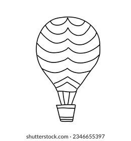 Elemento de la página de coloreado de la línea de dibujo de la línea del doodle de globo aerostático. Elemento de diseño de materiales didácticos.