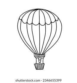 Elemento de la página de coloreado de la línea de dibujo de la línea del doodle de globo aerostático. Elemento de diseño de materiales didácticos.