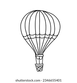 Elemento de la página de coloreado de la línea de dibujo de la línea del doodle de globo aerostático. Elemento de diseño de materiales didácticos.