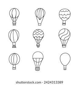 Hot air balloon doodle line vector illustration