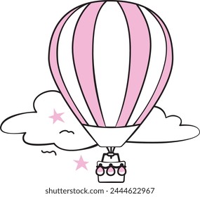 Hot Air Balloon Doodle Vector Illustration