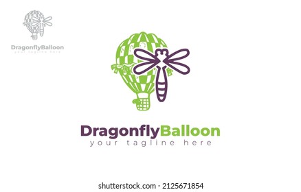 Hot air balloon and dragonfly logo design. vector