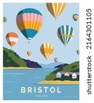 hot air balloon festival in bristol england vector illustration background for poster, poscard, art print with minimalist style.