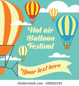 hot air balloon festival / fiesta banner / poster with text space for your slogan / tag line, vector illustration