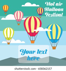 hot air balloon festival / fiesta banner / poster with text space for your slogan / tag line, vector illustration