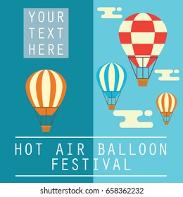 hot air balloon festival / fiesta banner / poster with text space for your slogan / tag line, vector illustration