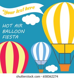 hot air balloon festival / fiesta banner / poster with text space for your slogan / tag line, vector illustration