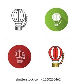 Hot air balloon festival icon. Aerostat. Flat design, linear and color styles. Isolated vector illustrations