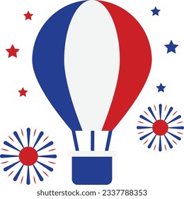 globo de aire caliente con fuegos artificiales show Concept, French Travel Attraction Vector Icon Design, Bastille Day Symbol, National Day of France Sign, ilustración de la Revolución Francesa