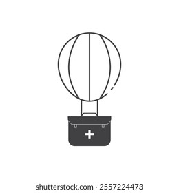 Hot air balloon with first aid kit represents global healthcare