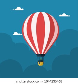 Hot air balloon. Flat cartoon design. Vector illustration.