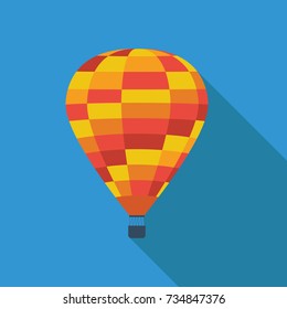 Hot air balloon in flat design with long shadow. Colorful hot air baloon flat icon.