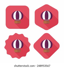Hot Air Balloon flat icon with long shadow