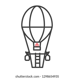 Hot air balloon flat line icon. Air transportation symbol, aerostat sign on white background