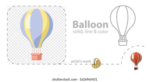 hot air balloon flat, solid, line icon