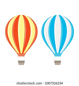 Hot Air Balloon in flat style. Colorful Aerostat balloon set isolated on white background. Travel icon. Vintage Transport concept. Vector illustration. EPS 10.