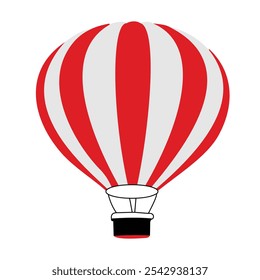 Hot air balloon in flat style vector illustration. Red and white stripe balloon.