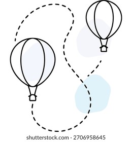 Concepto de vuelo de globo de aire caliente con líneas punteadas y fondo claro