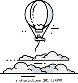 Hot Air Balloon Floating Above Clouds Vector Illustration