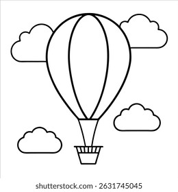 hot air balloon floating peacefully in the sky surrounded by soft clouds in a dreamy whimsical illustration style symbolizing travel freedom and tranquil adventure