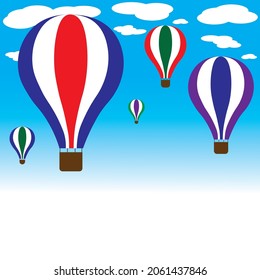 Hot air balloon flying in the air with a bright blue sky
