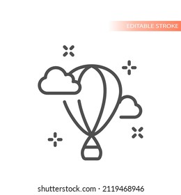 Globo de aire caliente volando con nubes. Icono de vector resaltado.