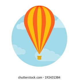 Hot air balloon flying. Icons of traveling, planning a summer vacation, tourism and journey objects