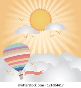 hot air balloon flying on good weather background : evening time